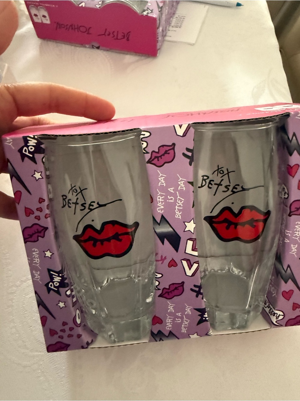 Betsey Johnson Red Lip Graphic Highball Glasses - Pair